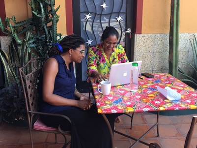Working with a local Spanish-speaker in Oaxaca, to finalize transcription of a Spanish interview with a member of the Zapotec community in June 2016.