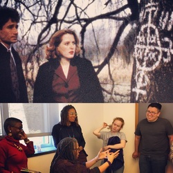 Yvonne Chireau (center) expresses key points during our seminar discussion of zombie episode of X-Files.